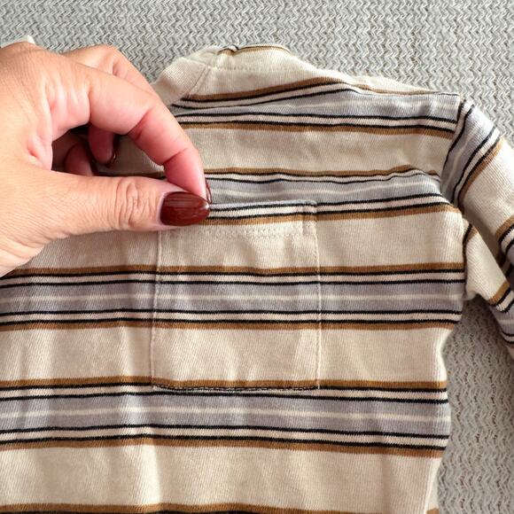 Rylee + Cru Cream + Blue Vintage Stripe Long Sleeve Relaxed Tee 6-12 Months - Picture 3 of 8